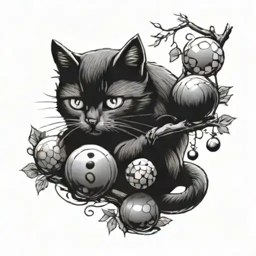 Cat Sitting In Tree Branch Playing With Bingo Balls