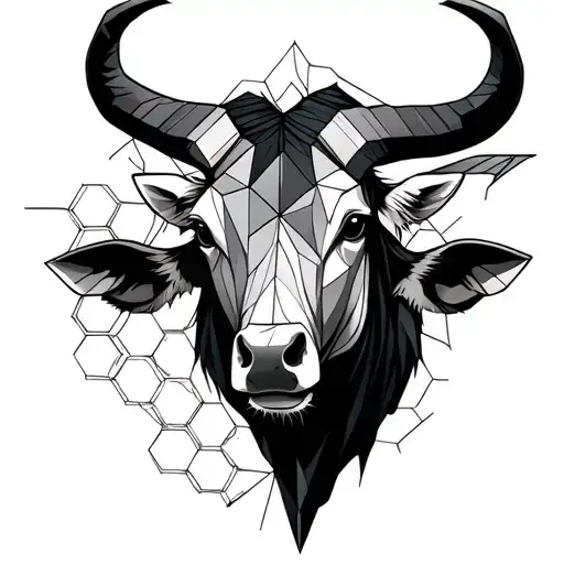 Create A Geometric Style Taurus Tattoo Woth Honeycomb Design