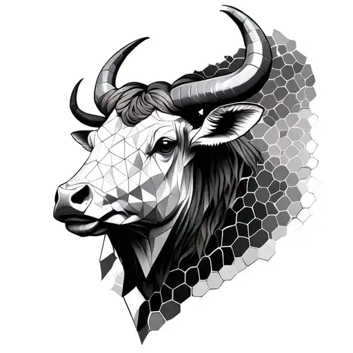 Create A Geometric Style Taurus Tattoo Woth Honeycomb Design