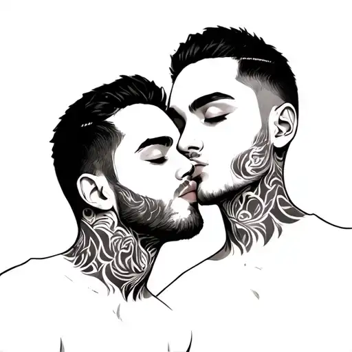 Two Dudes Kissing With Their Eye's Closed