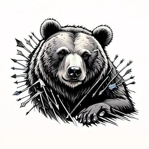 Bear With A Bunch Of Tiny Arrows In It From The Side