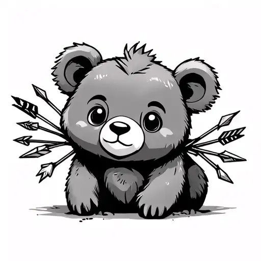 Cute Tiny Bear With A Bunch Of Tiny Arrows In It From The Side