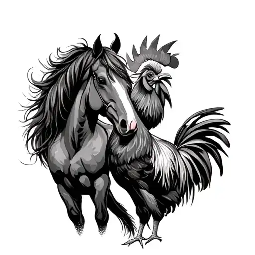 A Horse A Rooster And Agave Plant