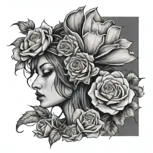 Woman With A Headdress Made Of Roses