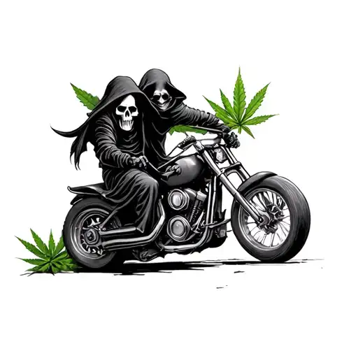 Grim Reaper Riding Motor Bike Somking Weed