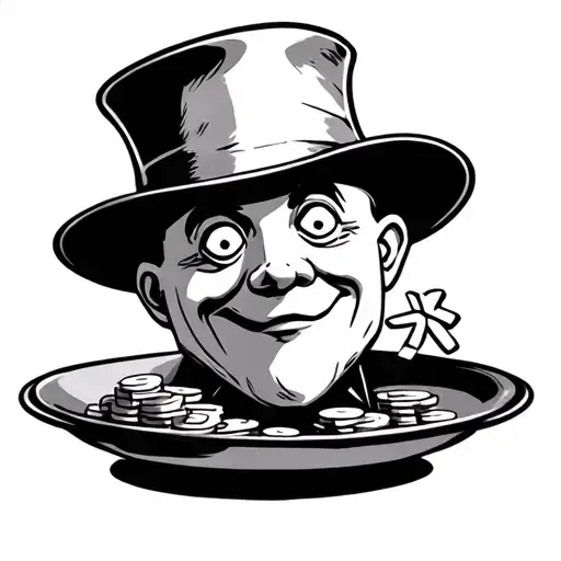 Monopoly Man's Head On A Platter With X's For Eyes