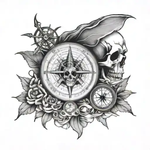 Skull And Map With Compass