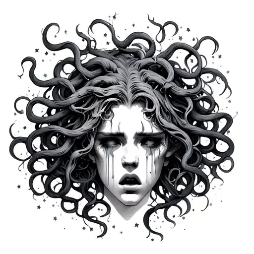 Medusa Head Crying Softly Glowing Stars