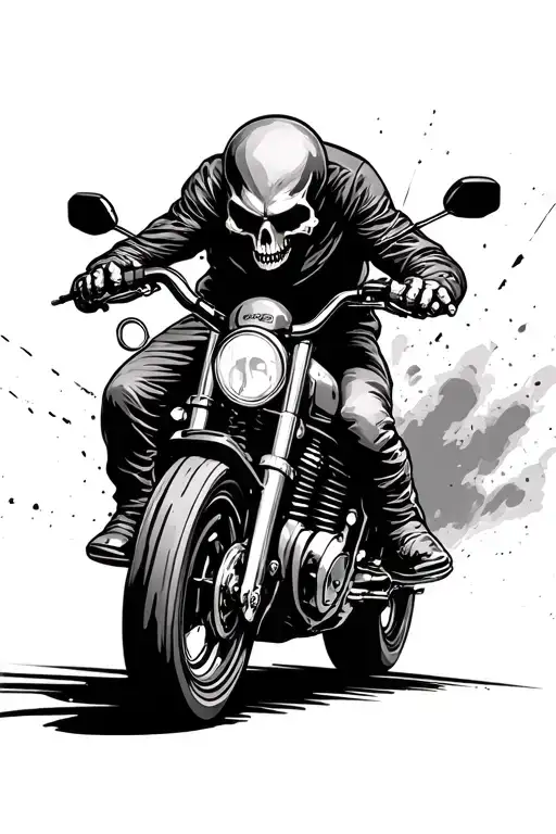 Father Racing Motorcycle With The Reaper Chasing Behind
