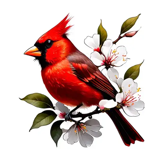 Red Cardinal Bird Cherry Blossom