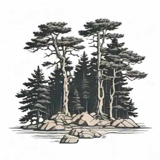 Three Pine Trees On Maine Coast