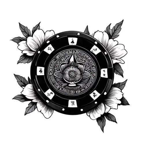 Poker Chip Surrounded By Flowers