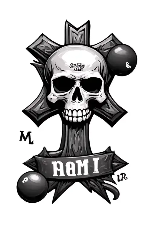 Cross With A M&m And Skull