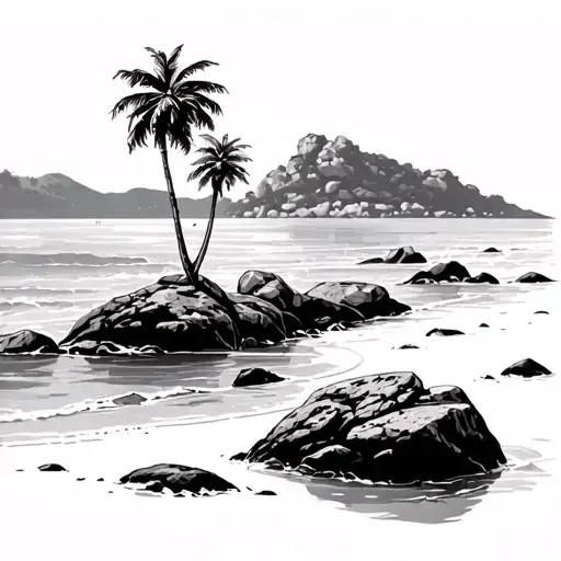 Sea Shore Rocky Boulders Crete Greece Palm Trees Landscape