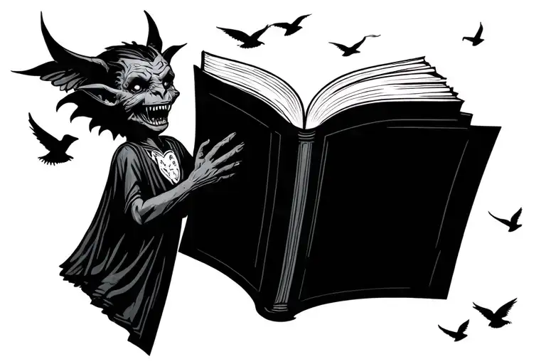 Hard Drug Addiction With Little Demon Holding Open Book Pages Turning Into Flying Birds