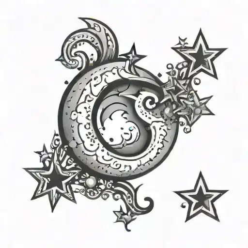 Moon And Stars Forming A Y Letter