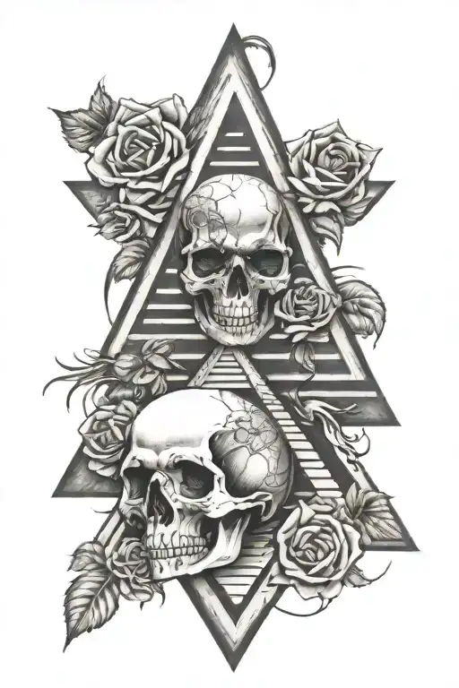 Pyramid With Eye Roses Intertwined Skull