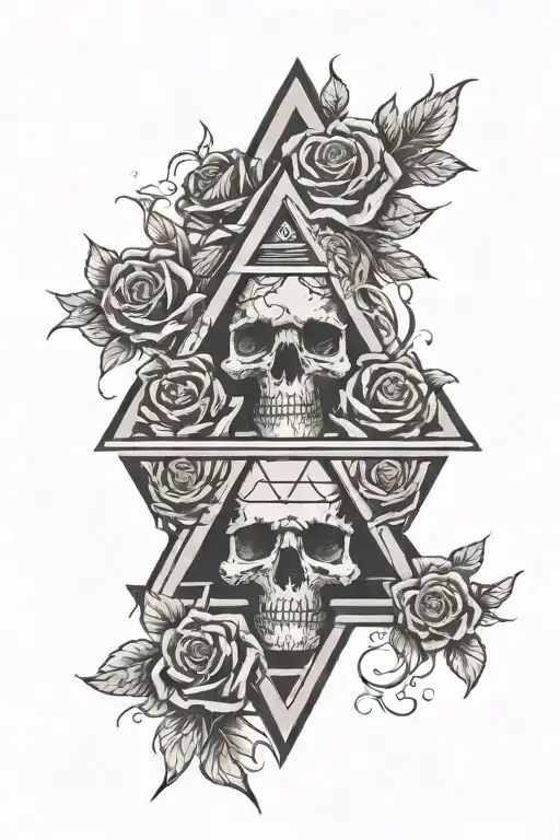 Pyramid With Eye Roses Intertwined Skull