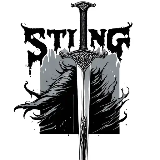 The Word Sting Followed By A Sword Facing Down