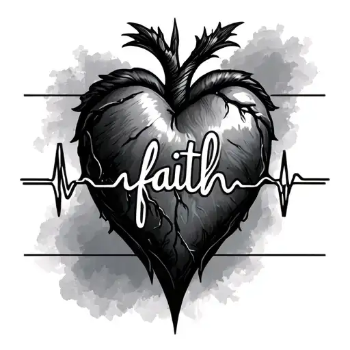 Tattoo With Heartbeat And The Word Faith Written