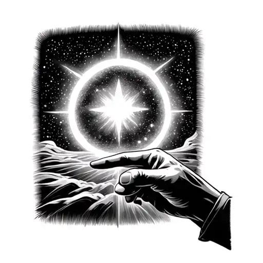 Hand Pointing Towards A Star Extinct In A Starry Sky