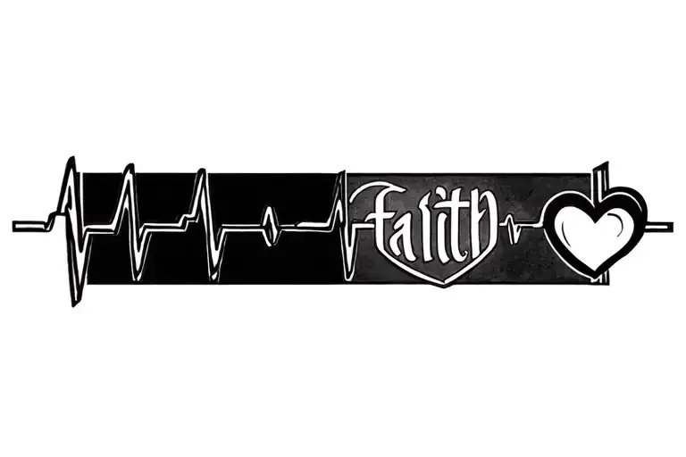 Tattoo With Heartbeat And The Word Faith Written Without A Heart In Background