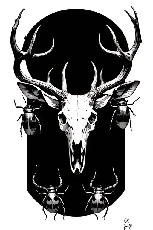 Deer Skull And Beetles Forming A Larger