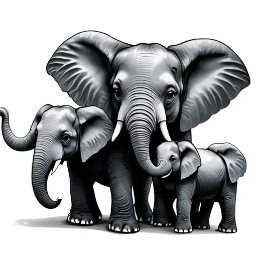 Mom And Two Baby Elephants