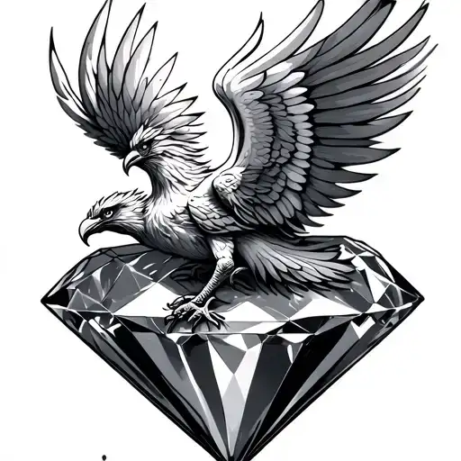 A Phoenix With Open Wings On Top Of A Diamond Stone