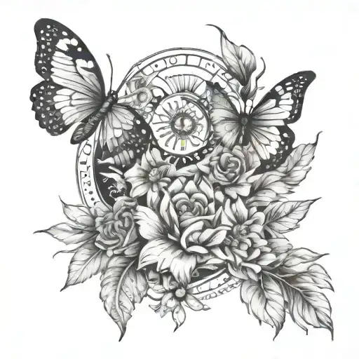 Butterflies Feathers Flowers Sun Moon