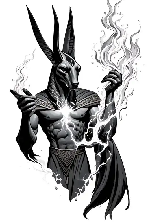 Realistic Anubis Holding A Energy Flowing Simbolizing A Soul