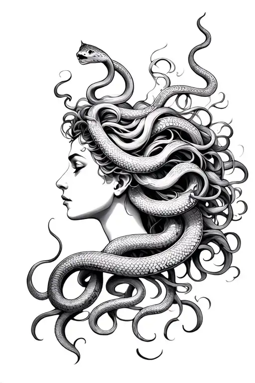 Medusa Side Profile With Snakes Slithering