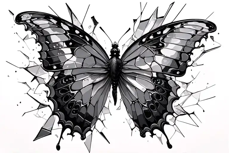 Shattered Glass Transforming Into Butterfly Flying