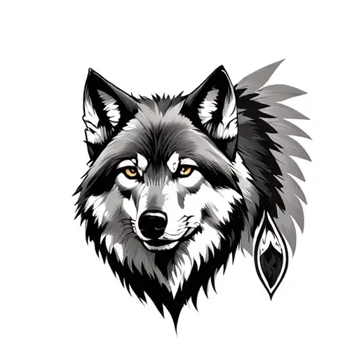 Wolf With Old Indian Amrican