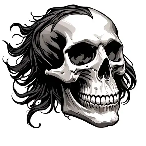Intricate Jolly Roger Long Haired Skull