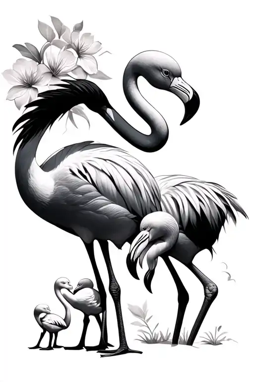 Flamingo And 3 Babies All Holding Hands