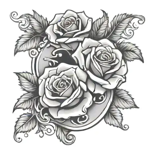 Roses And Scroll With Birthdate Inside