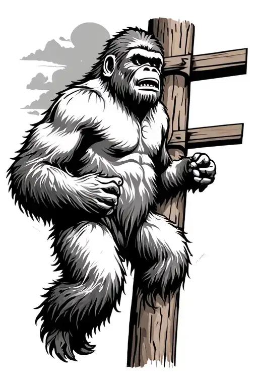 Sasquatch Climbing Telephone Pole