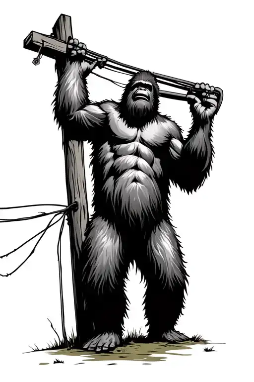 Sasquatch Holding Top Of Telephone Pole