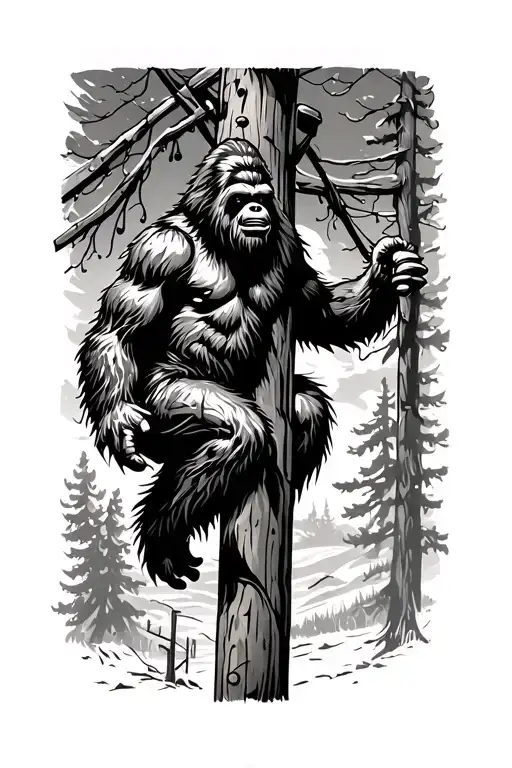 Sasquatch Climbing Top Of Telephone Pole
