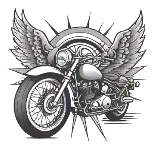 A Motorcycle Wheel With Wings Spread Wide