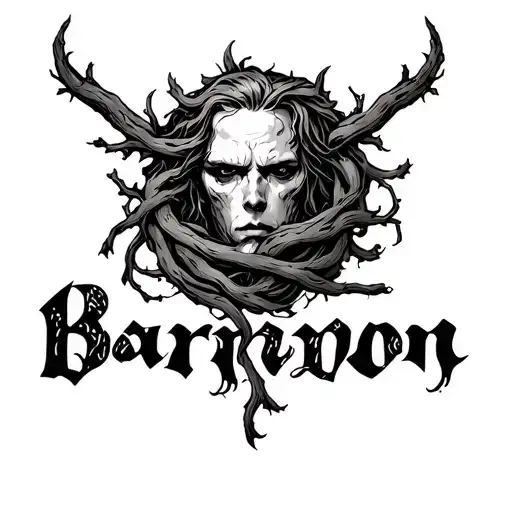 The Last Name Barron Wrapped In Vines With Shading Around It