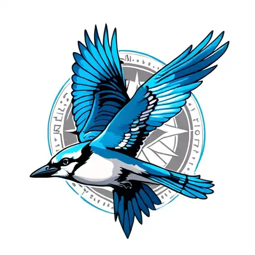 Blue Jay Flying North Compass Mountain Range