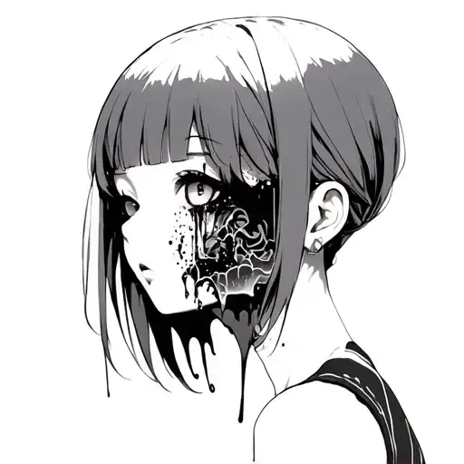 Anime Girl With Face Melting Off It's
