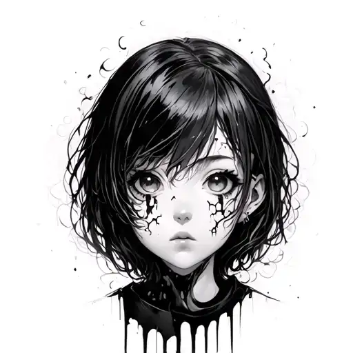 Anime Girl Facing Foward With Head Being Melted Off