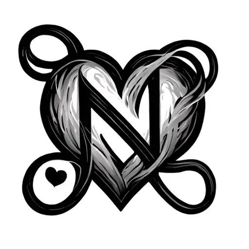 N Letter With Heart And Infinity Symbol Incorporating Elements