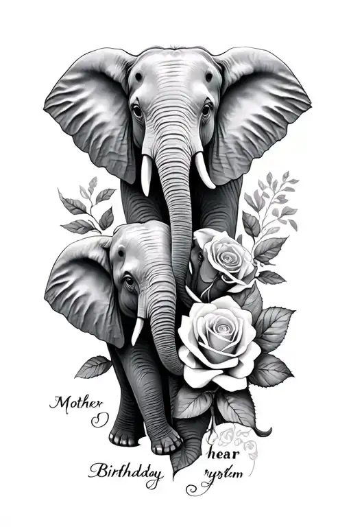 3 Elephants With Some Cloy Da Behide And A Rose With Mother Birthday And Hear Best Rythem