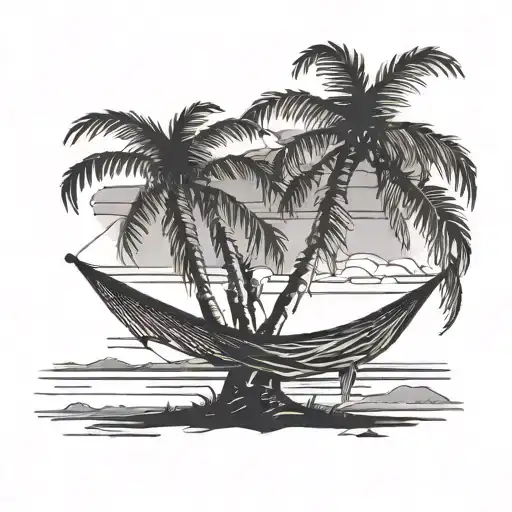 A Tranquil Beach Sunset With Palm Trees Swaying In The Breeze And A Hammock Strung Between Two Trees