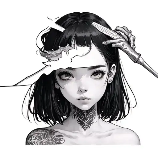 Anime Girl Facing Foward Being Cut Open