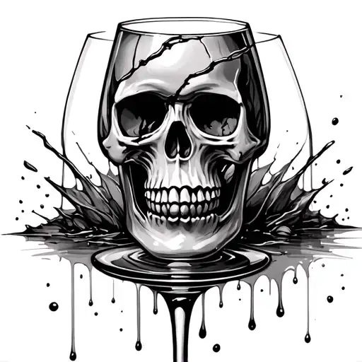 Broken Wine Glass Dripping Skull Wine